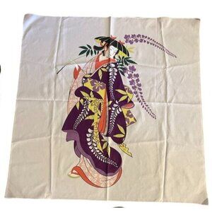 Vintage Japanese Geisha Print Decorative Fabric Scarf Art 28" X 28" 100% Nylon‎